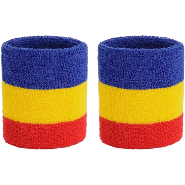 Röd+Gul+Blå pannband - 2 st sport svettabsorberande pannband randigt frotté pannband/handledsskydd set sport basketboll sport pannband svett