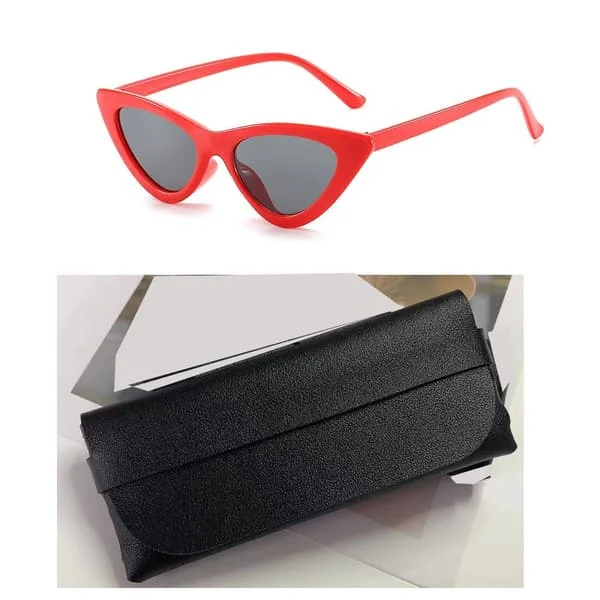 To pakker røde briller + sorte briller taske polariserede Cat Eye solbriller til kvinder, UV-beskyttelse Retro smalle spidse Cateye solbriller til 