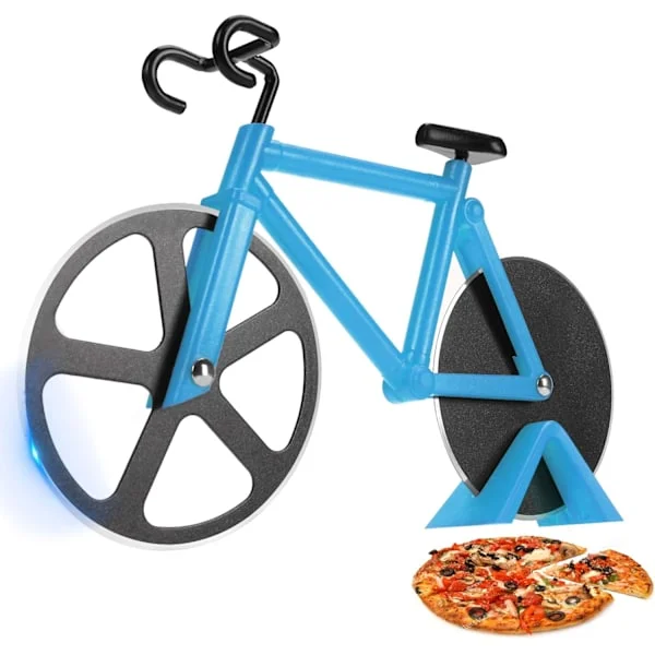 Cykelpizzaskärare - Roliga inflyttningspresenter till män - Cykelpizzaskärare - Coola presenter till köket - Pizzaskärare i rostfritt stål - (Blå)