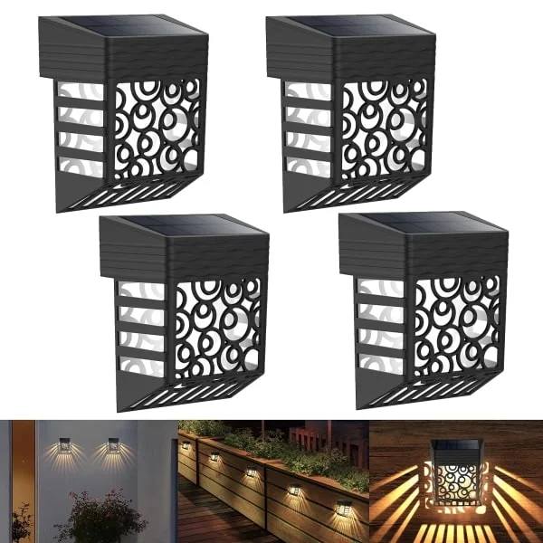 Solarlampor Utomhus Trädgård, 4-pack Solcellslampor Staket Utomhus Väggbelysning IP54 Vattentät Dekorativ Utomhus Solcellslampa för Uteplats, Gång...