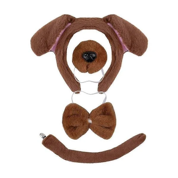 Dog Costume Set for Cosplay - Plush Ears Tail Bow Tie, Halloween Christmas Party Accessories for Adults Kids F F