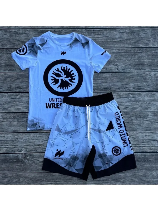 AliExpress - 2026 Neue Eltern-Kind-Kleidung United World Wrestling Sportset Schwarz-Weiß-Muster Gezahnte Shorts Schnell Trocknendes T-Shirt