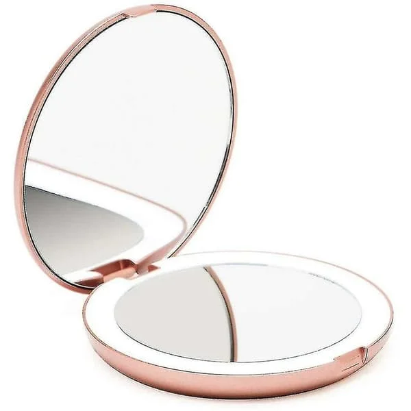 Illuminated Pocket Mirror, 1x/10x Magnification - Large Makeup Hand Mirror