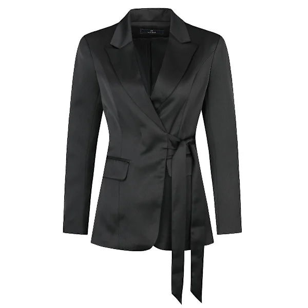 Belted Formal Blazer for Women, Stylish Slim Fit, Black Office Lady Sport Blazer Black