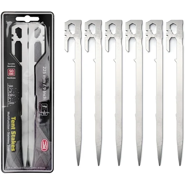 Teltplugger 6-STK Campingutstyr for Teltcampere. Kraftige Jordplugger i Rustfritt Stål, Lettvekt Campingutstyr, 11" Telttilbehør