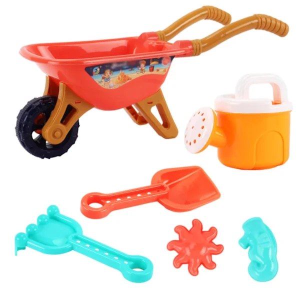 Strandvagn Leksaker Sand Barn Vatten 6st/set Plast Sandlåda Utomhus 6st Slott Spade Hjul Hink Form Set(färg Slumpmässig)(Orange)