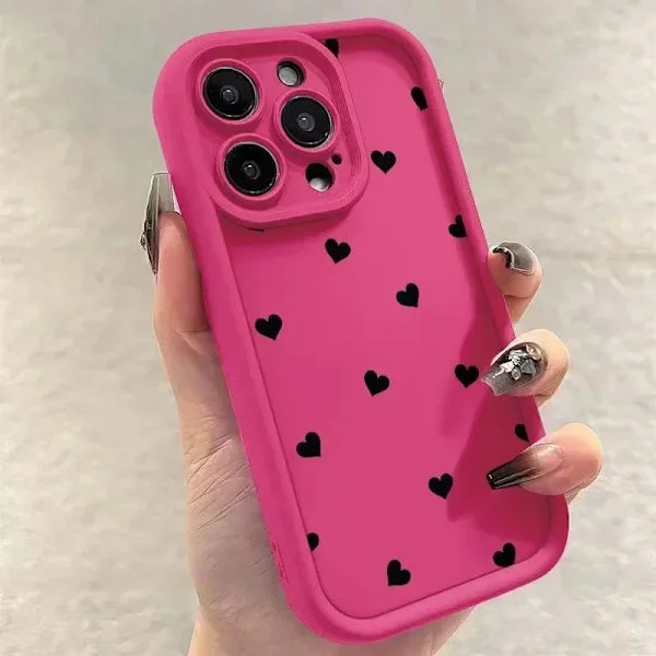 Musta sydämenmuotoinen pehmeä mattapuhelinkotelo, yhteensopiva iPhone 17, Air 11, 12, 13, 14, Pro, 16E, 7, 8 Plus ja iPhone 15, 16, 17 Pro Max; 12 Pro