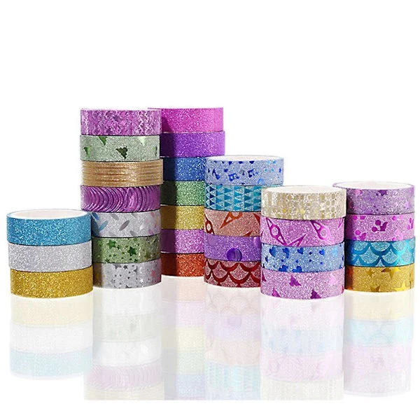 Glittertejp Klistermärken Papper Självhäftande Tejp för Dekoration 40 Rullar Set[HK]