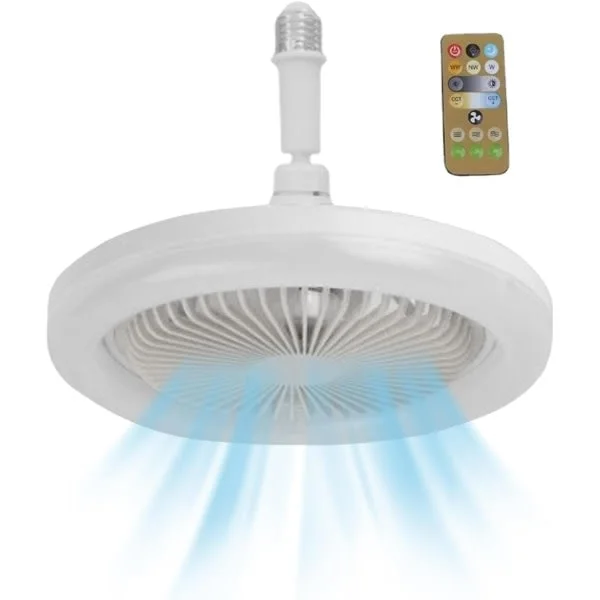 Ceiling fan with light and remote control, silent ceiling fan with timer, bedroom with light plug-in portable wall fan, white