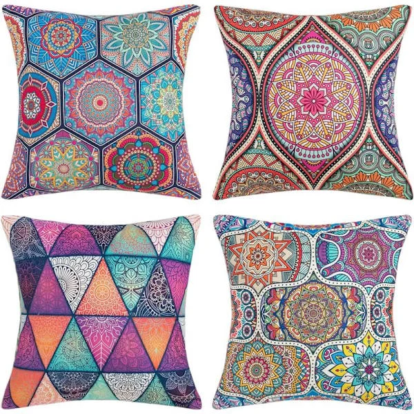 40x40cm boheemi mandala-kukka-etninen tyylinen koristetyynynpäällinen, puuvillaa ja pellavaa, neliönmuotoinen koristetyynynpäällinen, sopii sohville