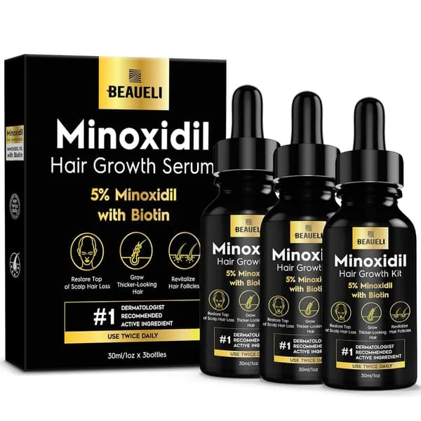 5% Minoxidil Hårväxt för män och kvinnor: Extra stark Minoxidil återväxtbehandlingsserum för tunnare håravfall för att växa tjockare fylligare 