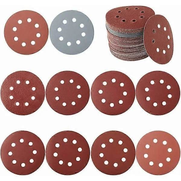 100 stk 125mm Slipepapir, Sirkulært Slipepapir, Sandpapir, Treslipepapir for 80/180/240/320/400/800/1000/1500/2000/3000 Korn (Sty [Db]