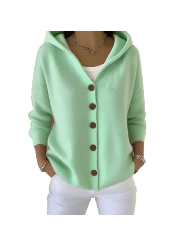 AliExpress - Cardigan à manches longues pour femme, pull à boutons, à capuche, rose, mode Simple, haut de printemps, veste rouge, automne 2025