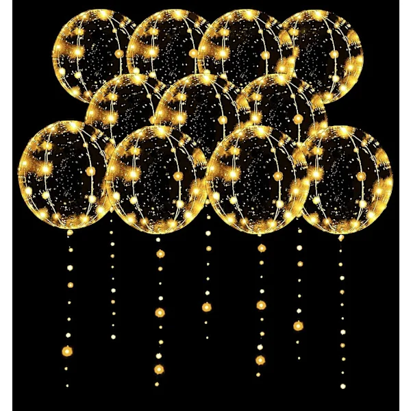 LED Balloner 10-pak, Lysende Balloner 20-Tommer Klare Helium Bobo Balloner, Glødende Bobleballoner med Lyskæder til Valentinsdag - Perfekt