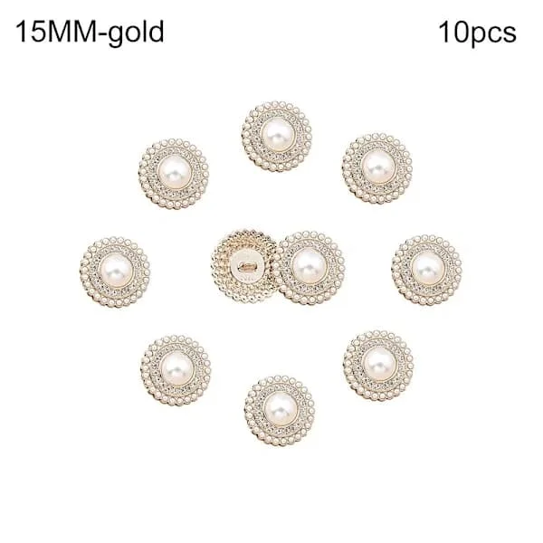 10 stk Metall Strass Perleknapper Skjorteknapper GULL gull 15MM10stk-10stk