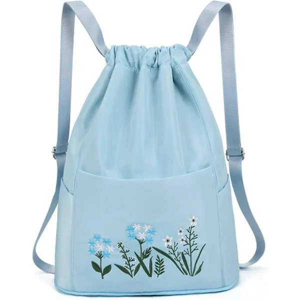 Foldable Drawstring Bags for Women Embroidered Aesthetic Backpack Gym Dry Wet Separated Duffel Bag
