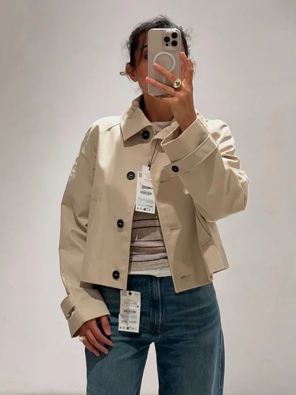 AliExpress - MUJER Damen-Trenchcoat, abgeschnittene Halbsaison-Jacke für Damen, Oberbekleidung, kurze Damen-Windjacke, Knopf-Outdoor-Mäntel, Damen