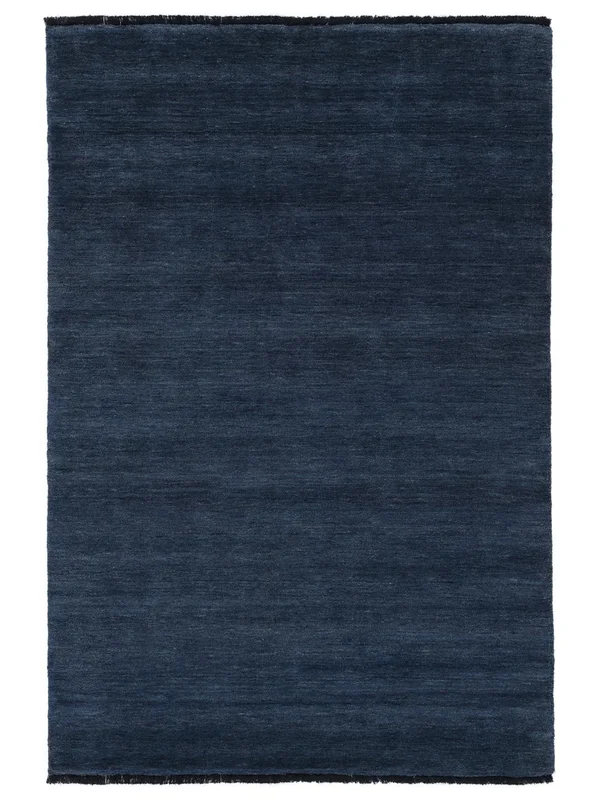 Handloom Fringes 80X120 Small Dark Blue Plain (Single Colored) Wool Rug