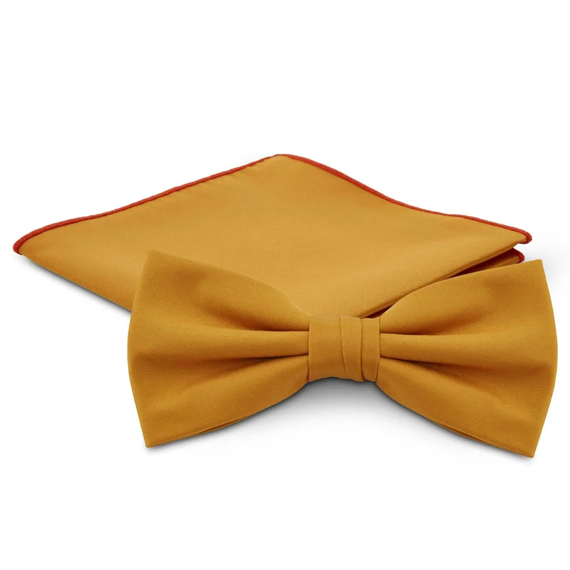 Autumn Yellow Pre-Tied Bow Tie and Pocket Square Set for Men - Bow Tie Sets