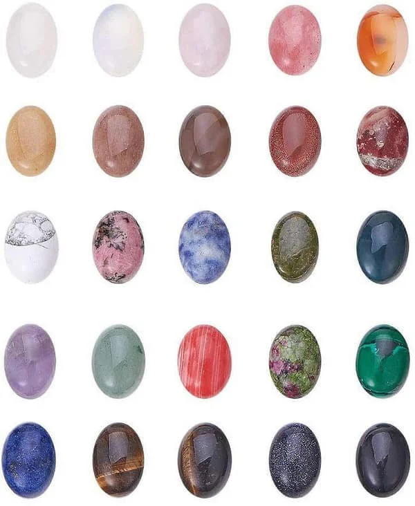 25 stk. 25 Stilarter Oval Naturlig & Syntetisk Ædelsten Cabochon Flatback Perler til Foto Håndværk Smykkefremstilling Blandede Farver