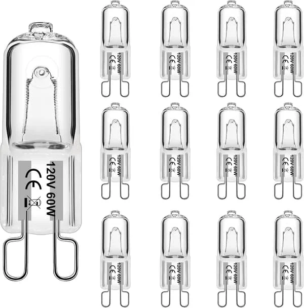 G9-lampa 60W G9 Halogenlampa 2-stift för Köksfläkt Mikrovågsugn Badrumslampa Pendellampa 120V 2700K Varmvit 12-pack