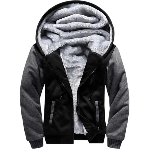 Men's Heart Sweater, Thermal Sherpa Lined, Winter Workout Fleece Hoodie with Full Zipper, Warm Thick Wool Jacket Outerwear 02black S
