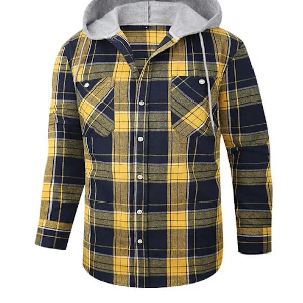 Herreternede skjorter Langærmede skjorter med lommer Knapper Herreternede skjortejakker Flannelskjorter Gul S