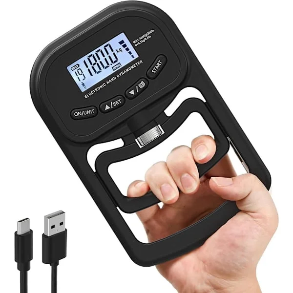 Grip Strength Trainer - 180kg - Elektronisk Handdynamometer - Digital Testare - Finger Strength Trainer - Hand Tränare - Svart