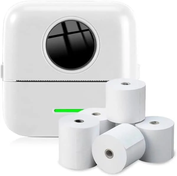 White Portable Photo Printer with 5 Rolls of Thermal Paper - Mini Wi