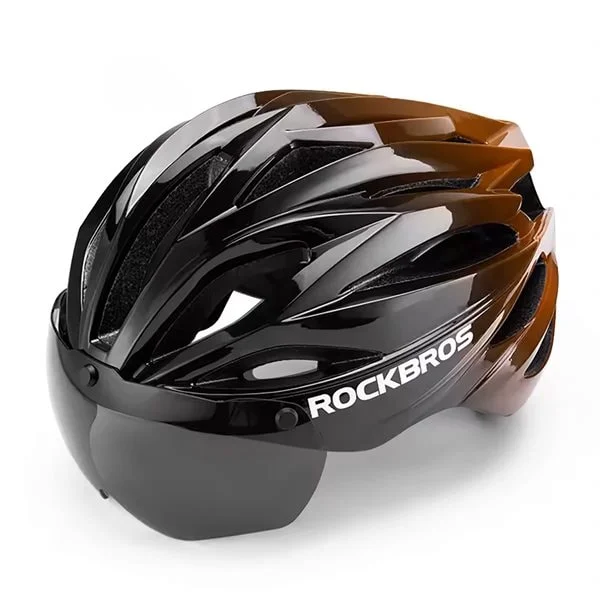 Rockbros sykkelhjelm med visir, avtakbare UV-beskyttelsesbriller, unisex - svart/brun