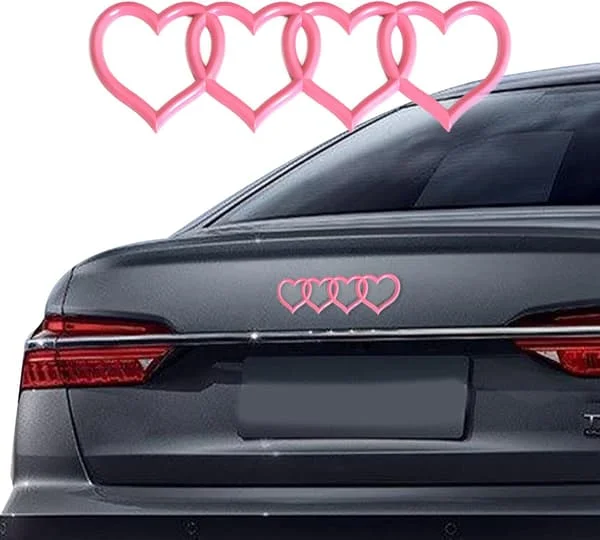 (Rosa) Love Logo Trunk Emblem, 3D Badge Dekal Klistermärke, Auto Tillbehör Exteriör Dekoration, Bilersättning 3D Klistermärke Passar Audi