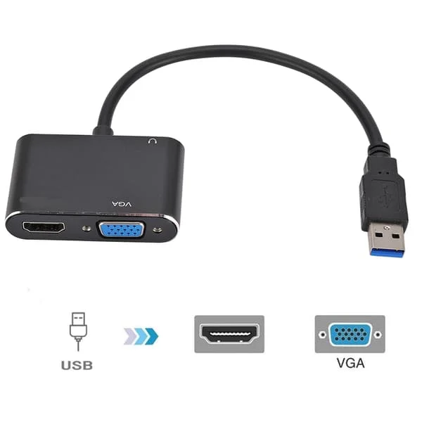 2 i 1 USB till HDMI VGA Adapterkabel 1080p USB 3.0 till HDMI VGA-omvandlare Kompatibel med Windows XP 7 8 10
