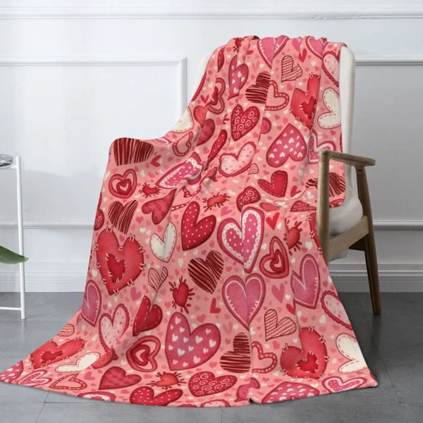 Alla hjärtans dag-present Röd hjärta pläd - Supermjuk fluffig fleecefilt för par, 80"x60" Romantisk hjärtdesign för säng, soffa - Röd