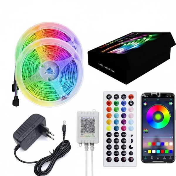 20M LED-strips med Bluetooth-appstyring og 44-tasters fjernbetjening til indendørs og udendørs dekoration, hvid