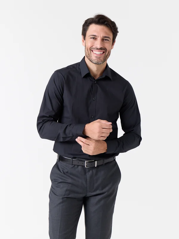MATCH - Slim stretch skjorte - Mario Conti - Str. L - Herre - Skjorter - Svart - 96% bomull 4% elastan