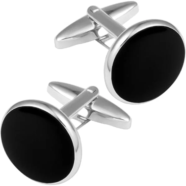 Men's Cufflinks Classic Wedding Business Shirt Cufflinks Silver Black Set Gifts