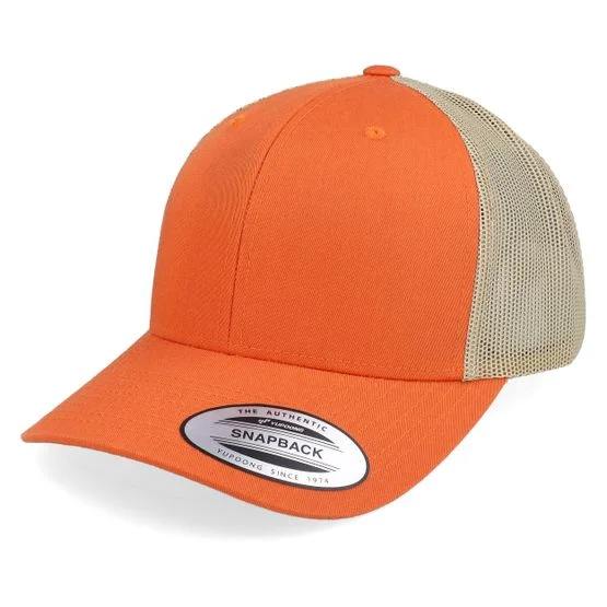 Yupoong - Oransje trucker Caps - Retro 2-Tone Rustic Orange/Khaki Trucker @ Hatstore
