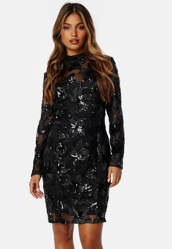 Bubbleroom Occasion - Embroidered Sequin Dress - Black