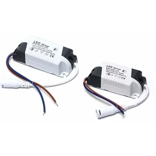 2x LED-driver, 8-12W transformator for LED-taklampe, LED-panelstrømforsyning, DC-kontakt for LED-taklampe (8-12W)