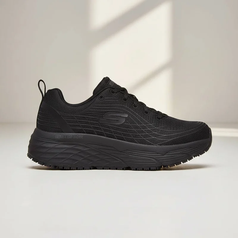 Skechers Work: Max Cushioning Elite SR, str. 38 - Dame, sort - Skridhæmmende arbejdssko med Memory Foam