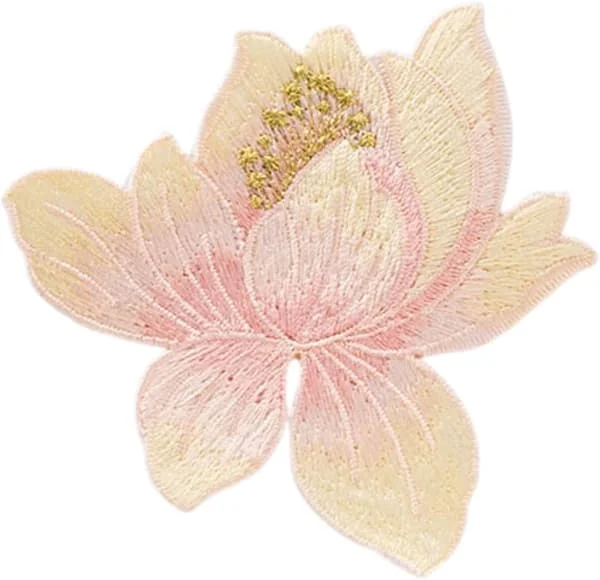 1 st (beige) 8x8 cm lotusbukett broderi tygmärke strykmärke tillbehör reparationsbidrag ny produkt