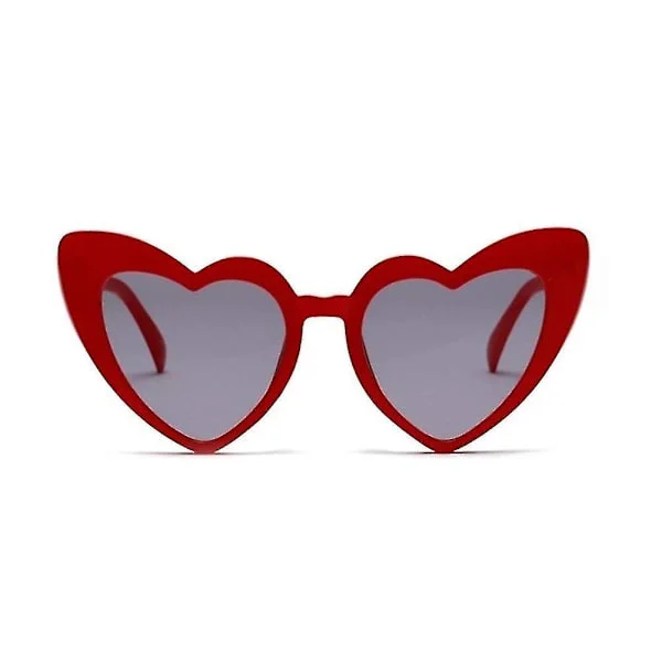Solglasögon Hjärta Solglasögon Kvinnor Cat Eye Solglasögon Retro Kärlek Hjärta Forma Glasögon(Röd)