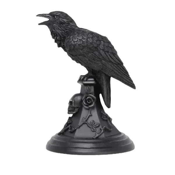 Ravn Lysestake, Okkult Mørk Gotisk Lysestake Halloween Hjemmeinnredningstilbehør, Svart Harpiks Lysestake Pynt, Utendørsstatue & Skulptur Kråke