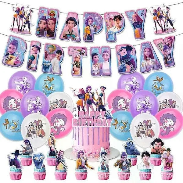 Kpop Demon Hunters Bursdagstema Festdekorasjoner Banner Kake Ballonger For Barn