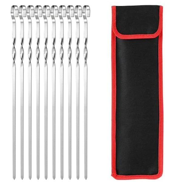 (40CM) 10 Styk Kebab Flade Metal Grillspyd, Rustfrit Stål Kebab Brede Genanvendelige Grillspyd Sæt til Kød Rejer Kylling Grønt