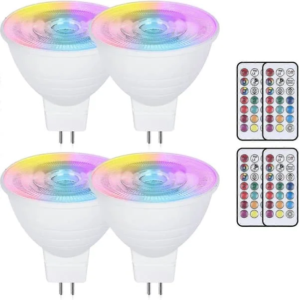 4-pack Mr16 3w Väriä vaihtavat Gu5.3 Led-lamput, Ac/dc 220v, Himmennettävä Rgb + Lämmin valkoinen 3000k, Kaukosäätimellä varustettu heijastin