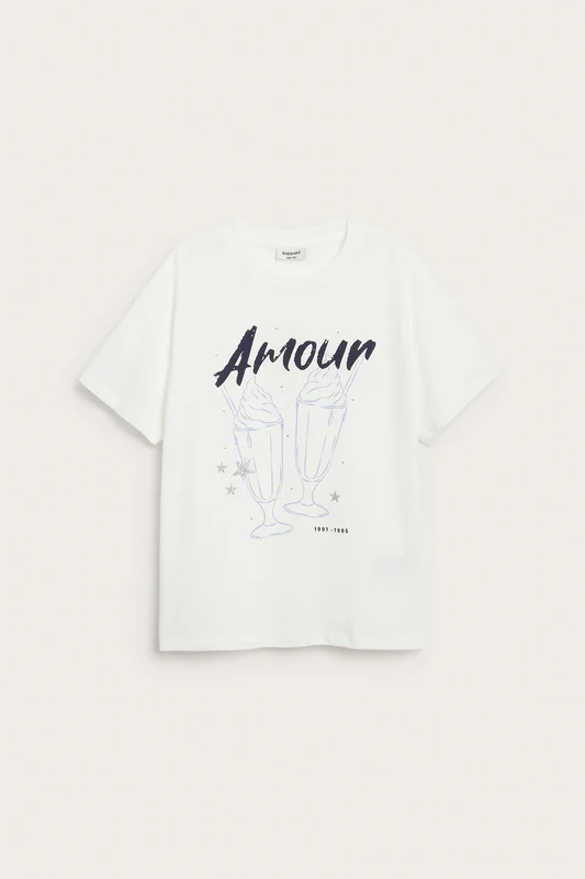 Kappahl | T-skjorte med trykk Offwhite 134/140 | Barn