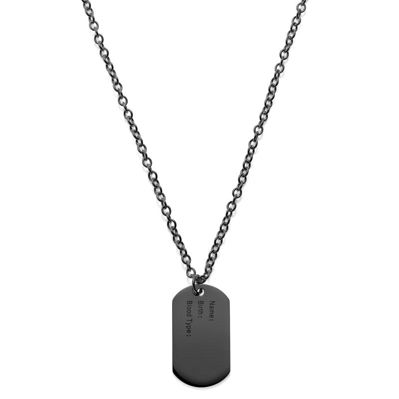 Collier noir à plaque militaire unique pour hommes - Chaînes en acier