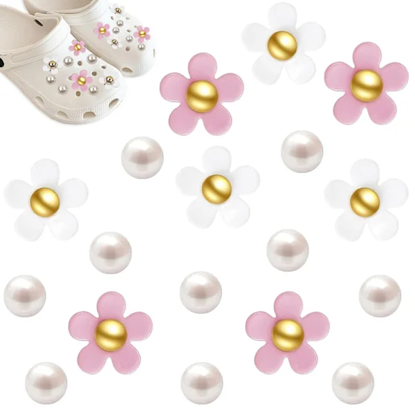 Sko Charm Tilbehørssett for Jenter, DIY Sko Dekorasjon Charms i Blomsterstil for Crocs Sandaler Slides, Holdbar Vannavstøtende Design, Perfekt for