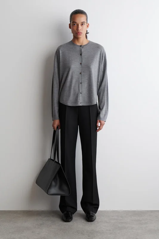 COS Circle-Cut Merino Wool Cardigan in Grey - Women